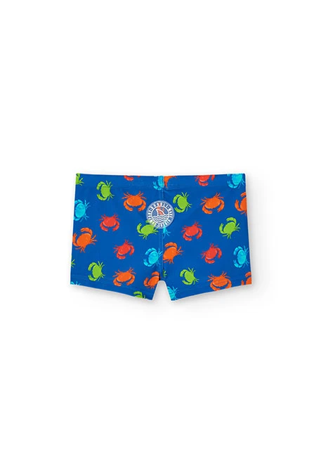 Fato de banho de poliamida para criança em azul com design de caranguejos