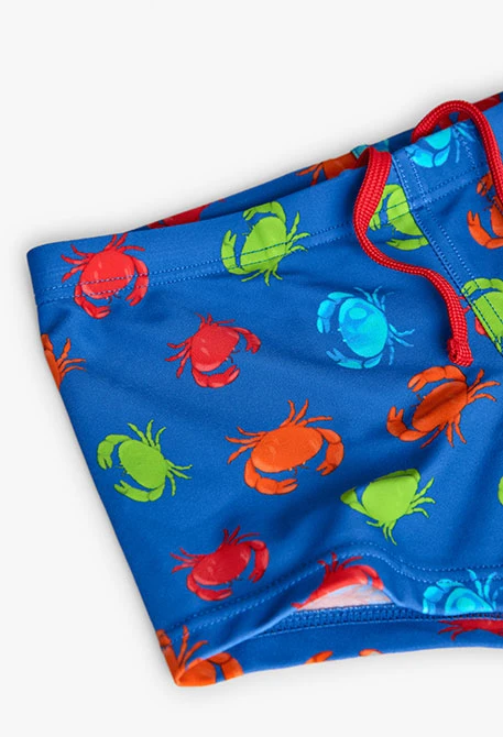 Fato de banho de poliamida para criança em azul com design de caranguejos