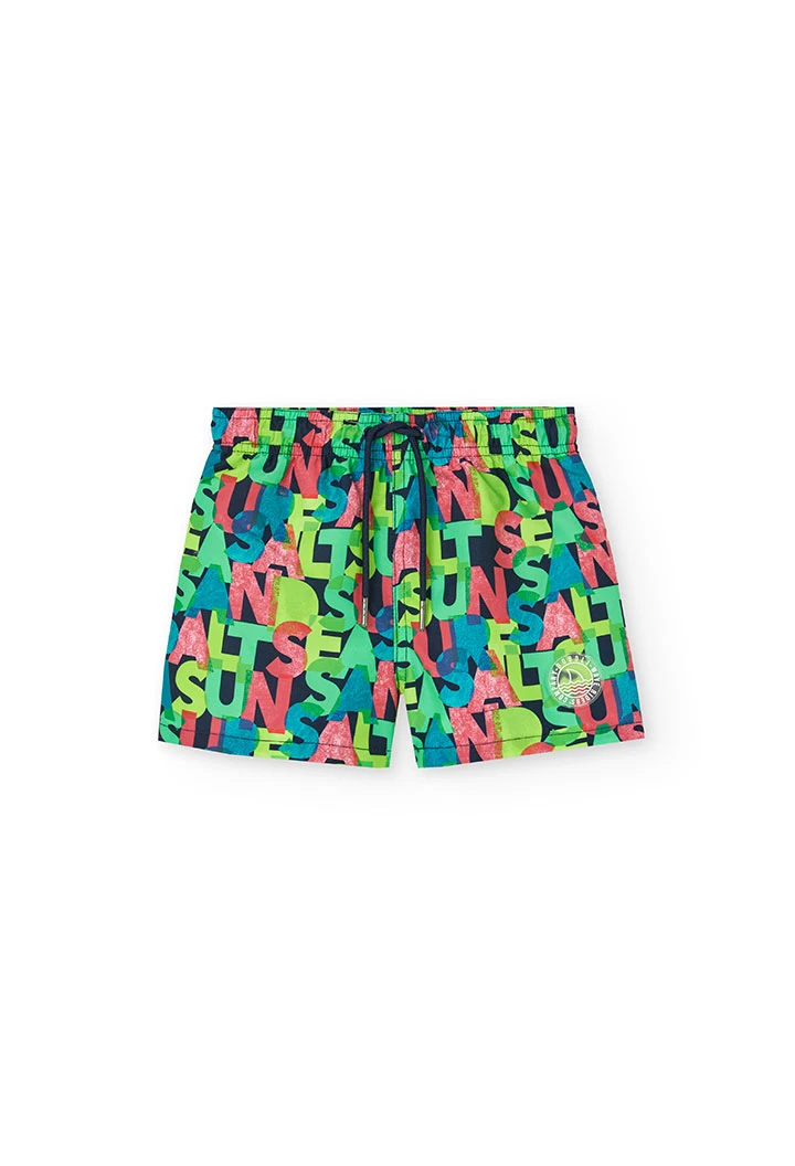 Maillot de bain en tissu recyclé pour garçon imprimé de lettres