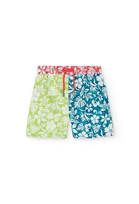 Maillot de bain en tissu recyclé pour garçon de couleur verte avec motif fleuri.