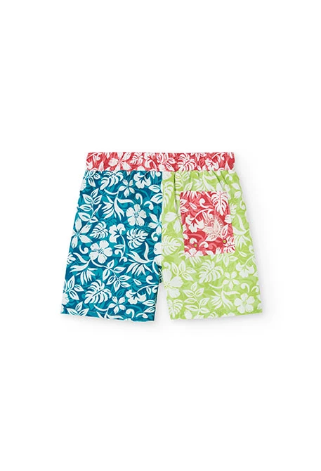 Badeanzug aus recyceltem Material für Jungen in Grün mit Blumenmuster