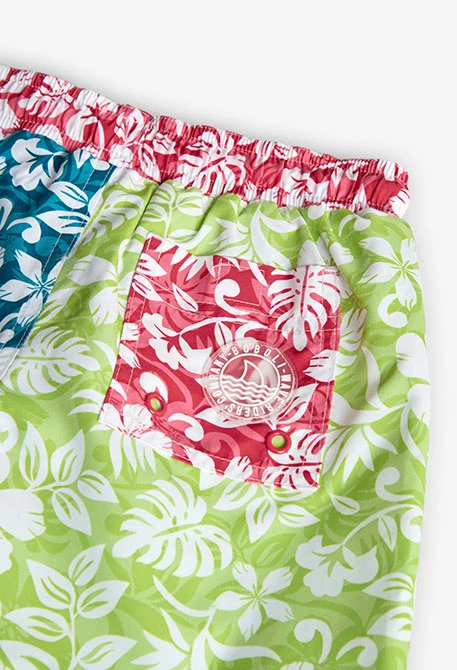 Badeanzug aus recyceltem Material für Jungen in Grün mit Blumenmuster