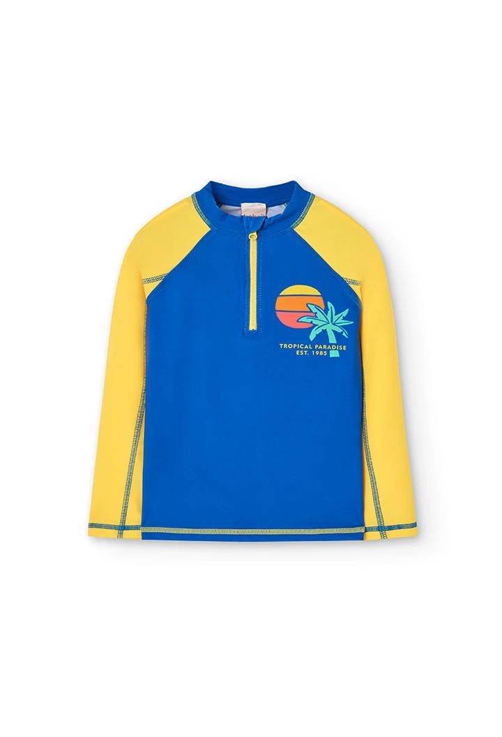 Camisola de proteção solar para criança em azul e amarelo