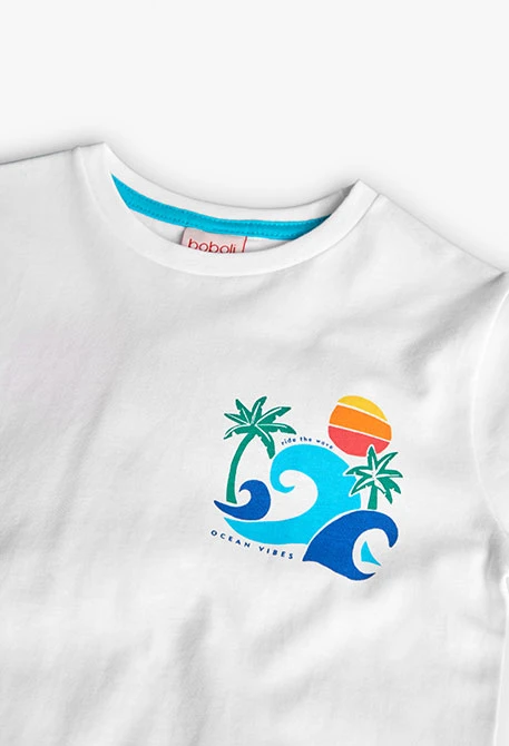 Camiseta de punto para niño en color blanco