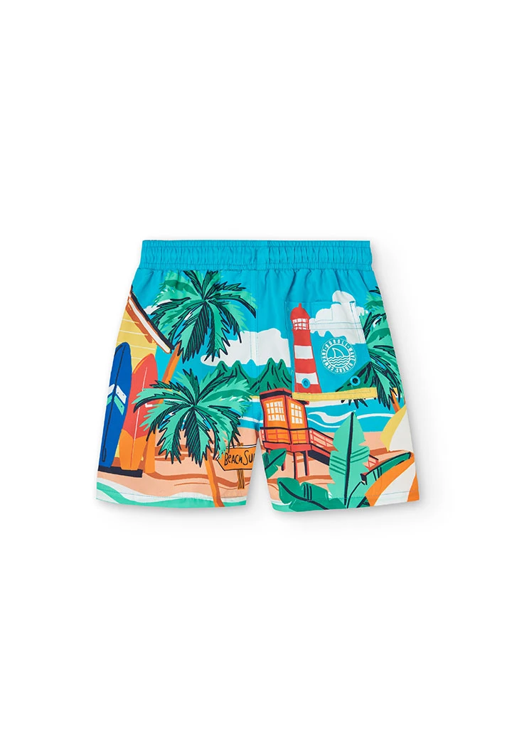 Badehose aus recyceltem Stoff für Jungen in Blau mit Muster