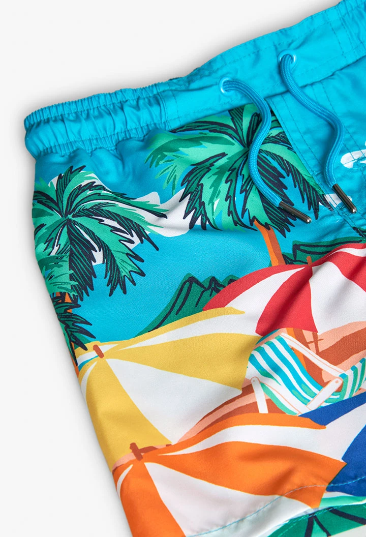 Maillot de bain en tissu recyclé pour garçon en bleu avec imprimé