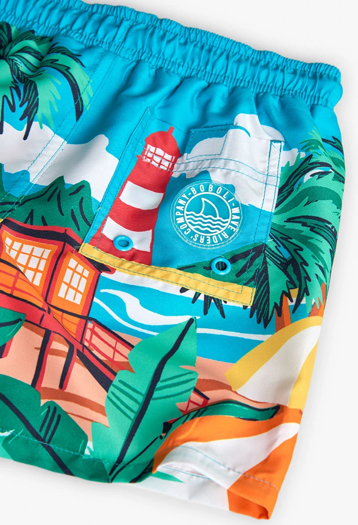 Maillot de bain en tissu recyclé pour garçon en bleu avec imprimé