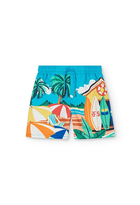 Maillot de bain en tissu recyclé pour garçon en bleu avec imprimé