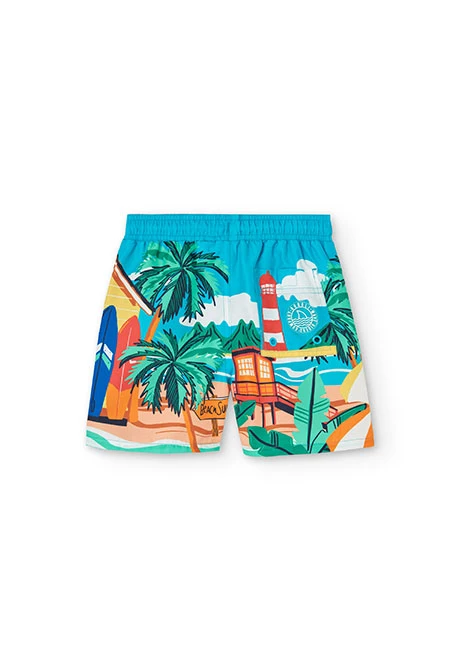 Maillot de bain en tissu recyclé pour garçon en bleu avec imprimé