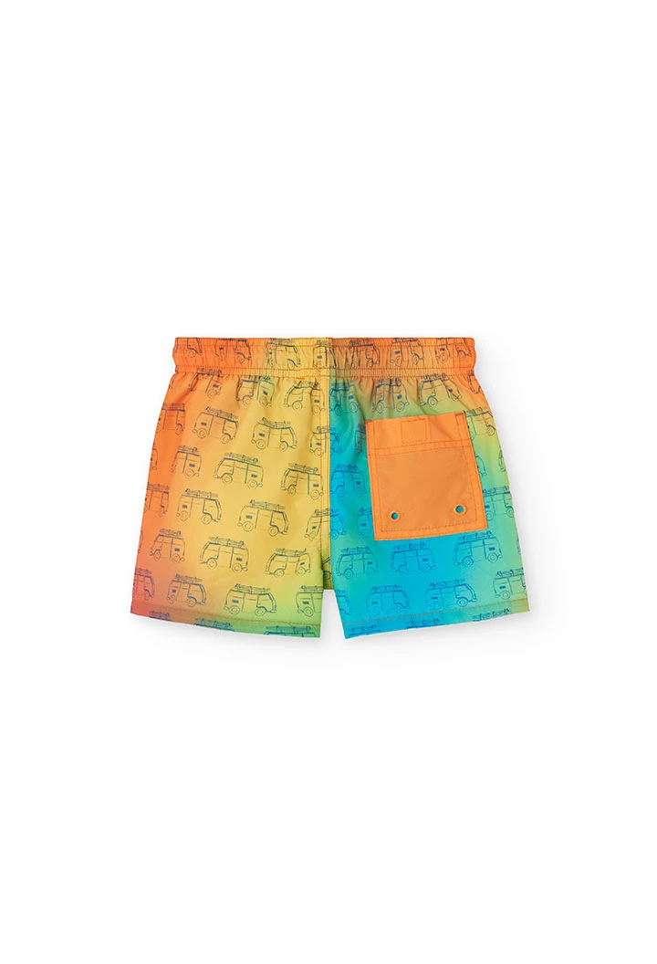 Recycled fabric swim trunks for boys in orange colour