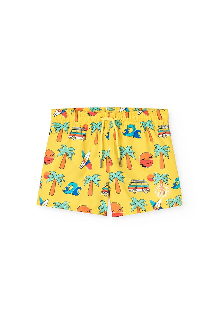 Maillot de bain en tissu recyclé pour garçon en jaune