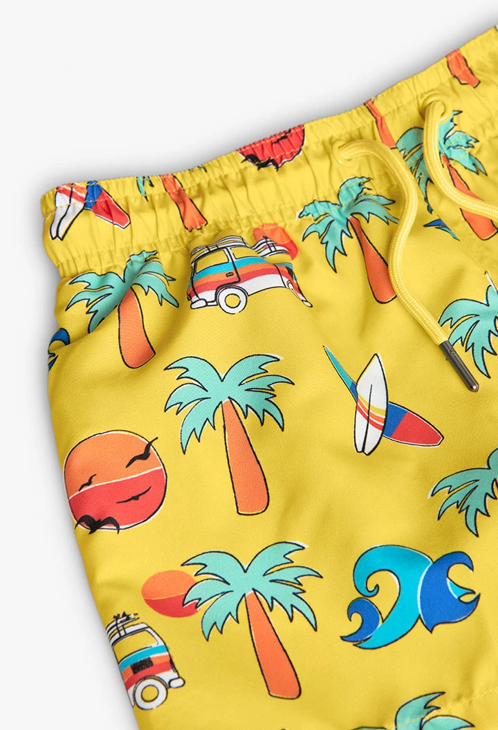Maillot de bain en tissu recyclé pour garçon en jaune