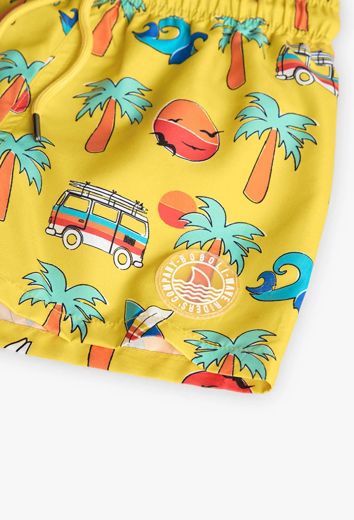 Maillot de bain en tissu recyclé pour garçon en jaune