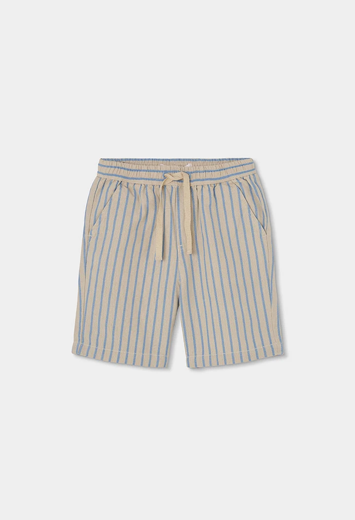 Striped blue beige Bermuda shorts