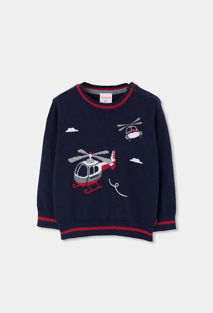 Pull garçon bleu marine imprimé hélicoptères