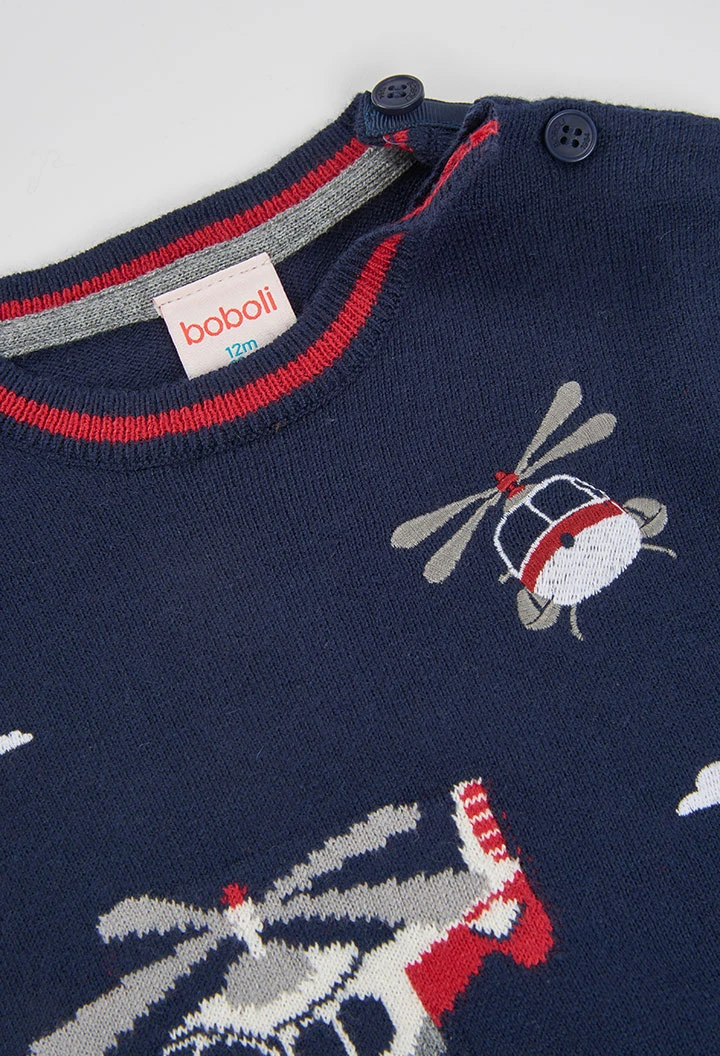 Pull garçon bleu marine imprimé hélicoptères