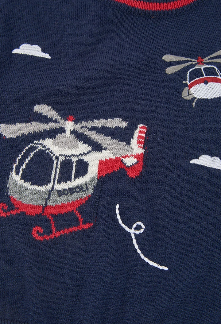 Pull garçon bleu marine imprimé hélicoptères