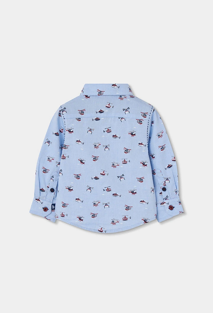 Chemise Oxford garçon bleue imprimée hélicoptères
