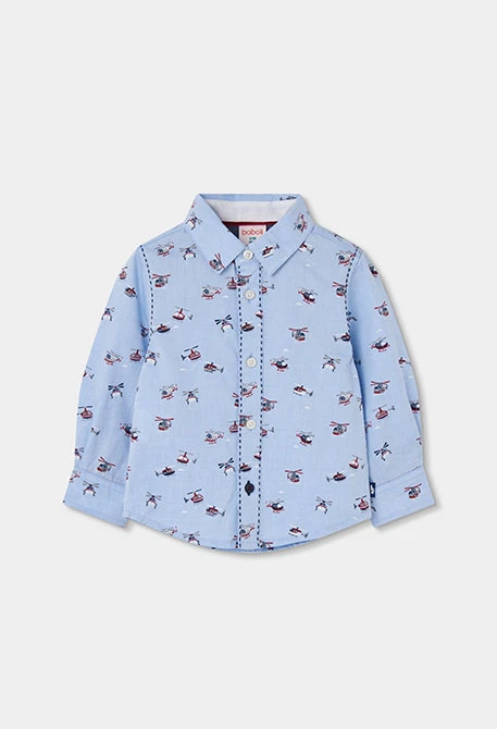 Chemise Oxford garçon bleue imprimée hélicoptères