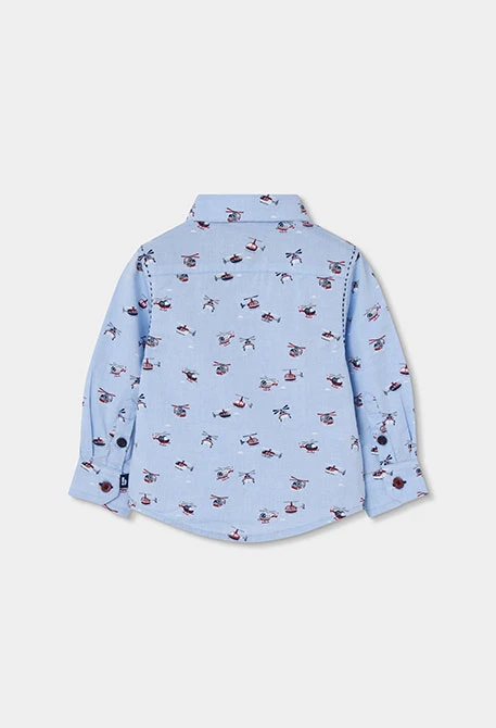 Chemise Oxford garçon bleue imprimée hélicoptères