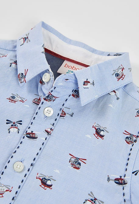 Chemise Oxford garçon bleue imprimée hélicoptères