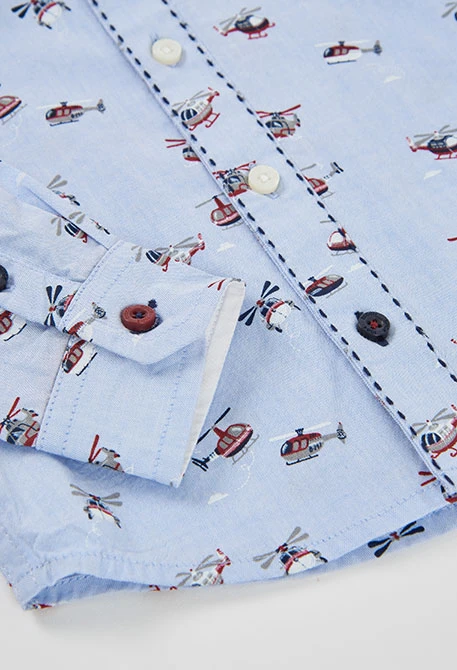 Chemise Oxford garçon bleue imprimée hélicoptères