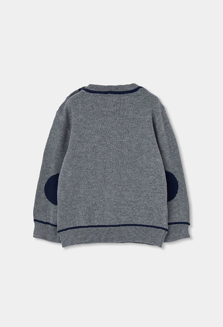 Pull garçon gris chiné imprimé ours pilote