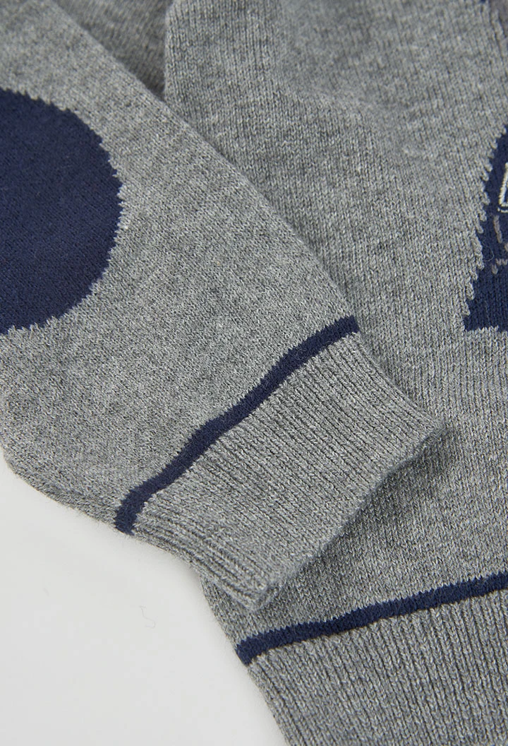 Pull garçon gris chiné imprimé ours pilote