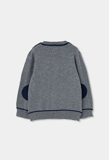 Pull garçon gris chiné imprimé ours pilote