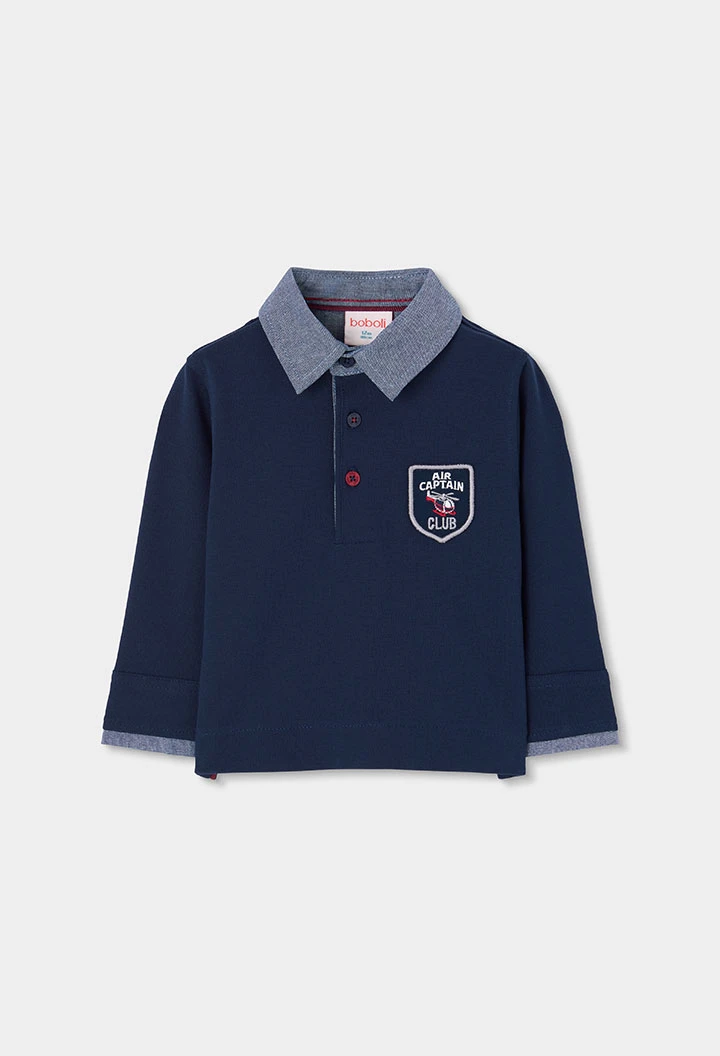 Polo garçon bleu marine avec écusson Air Captain Club