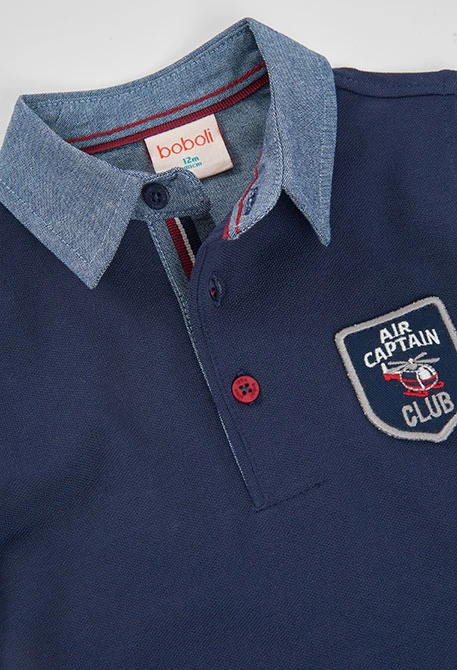 Polo garçon bleu marine avec écusson Air Captain Club