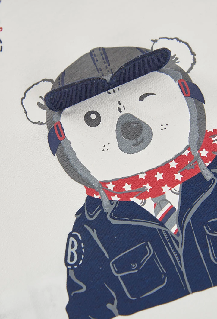 Weißes Jungen-Strickshirt mit Koala-Piloten-Aufdruck
