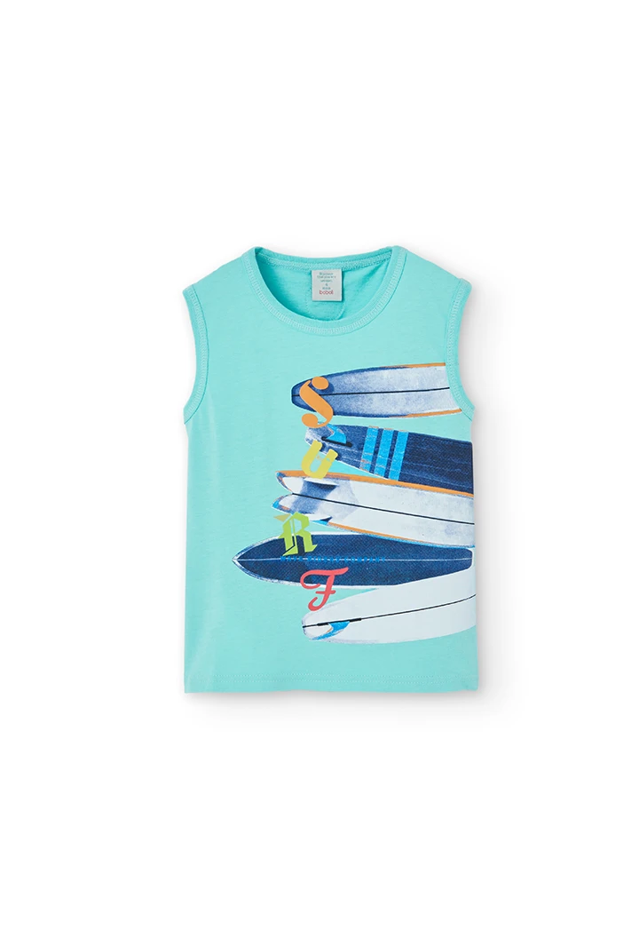 Camiseta malha sem mangas para menino