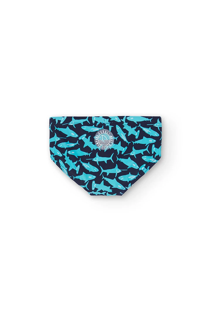 Bañador slip estampado de niño en color azul marino