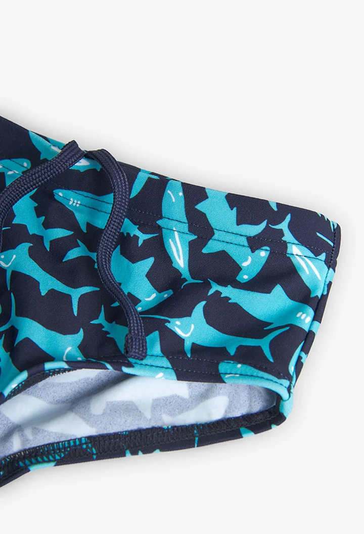 Maillot de bain garçon imprimé avec paillettes couleur bleu marine