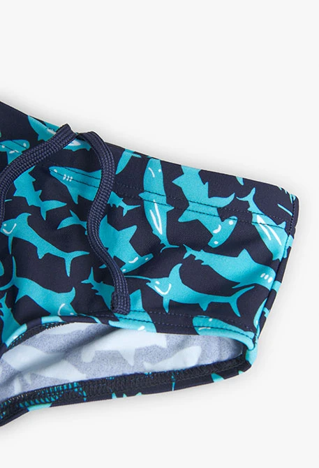 Boy's printed swim trunks in navy blue