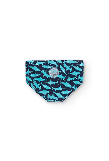 Boy\'s printed swim trunks in navy blue