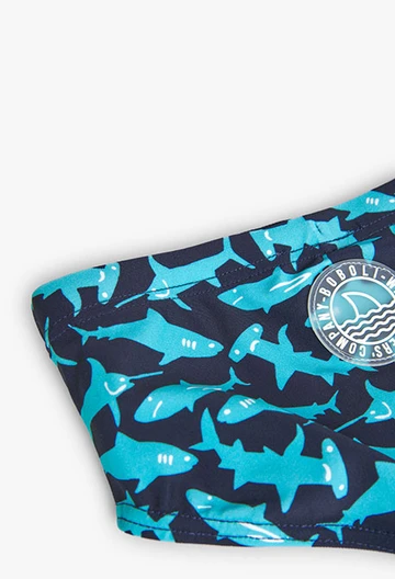 Boy\'s printed swim trunks in navy blue