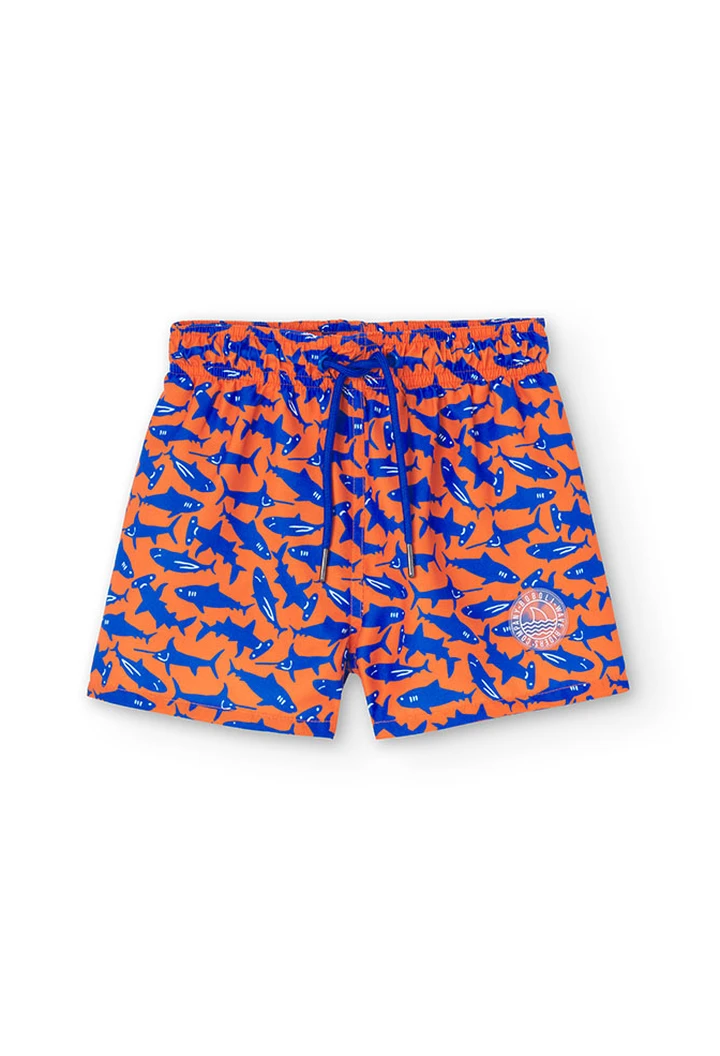 Maillot de bain garçon imprimé requin en couleur orange