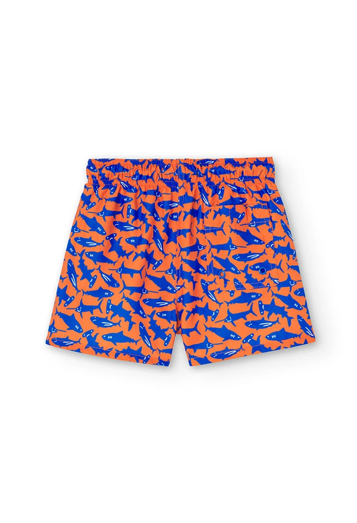 Maillot de bain garçon imprimé requin en couleur orange