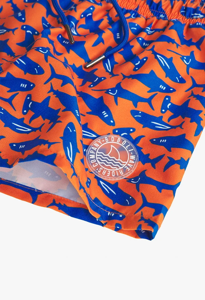 Maillot de bain garçon imprimé requin en couleur orange