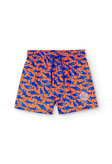 Boy's swimsuit with orange shark print