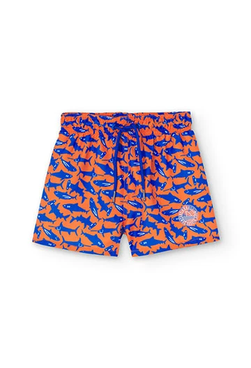 Badehose für Jungen mit Hai-Aufdruck in Farbe Orange
