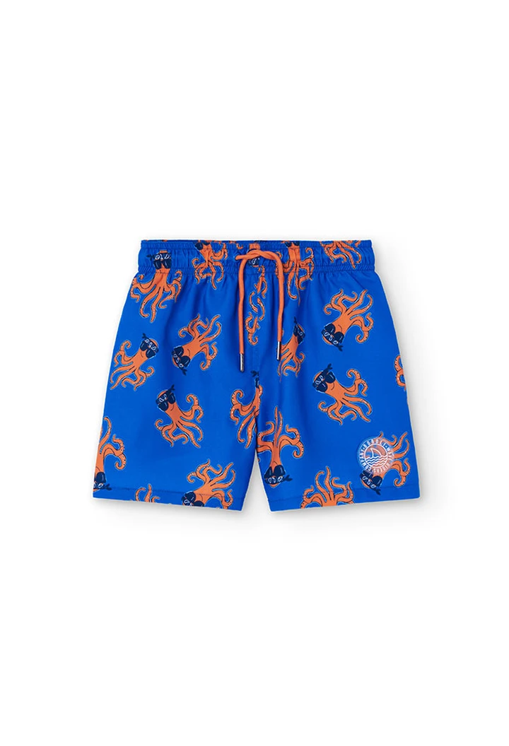 Maillot de bain garçon avec imprimé pieuvre en couleur bleue