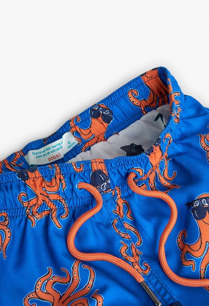 Maillot de bain garçon avec imprimé pieuvre en couleur bleue