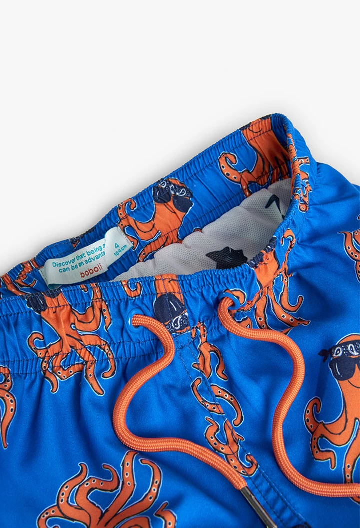 Maillot de bain garçon avec imprimé pieuvre en couleur bleue