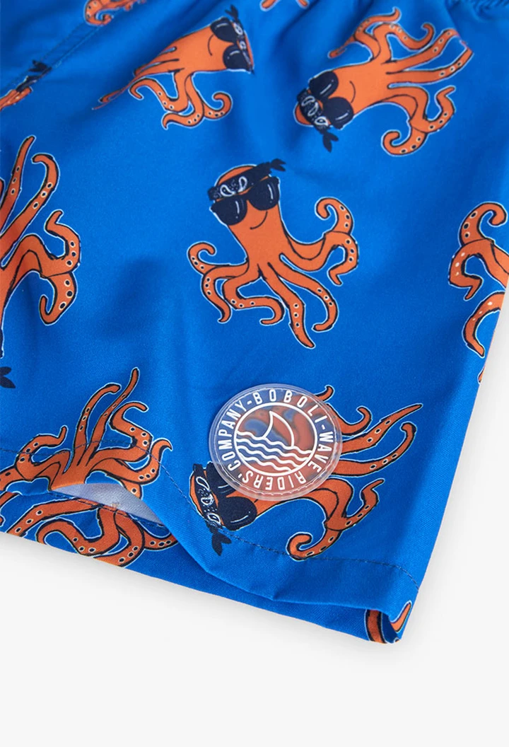 Maillot de bain garçon avec imprimé pieuvre en couleur bleue