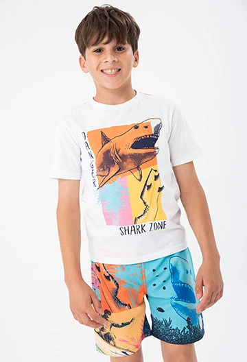 T-shirt tricoté à manches courtes pour garçon en blanc