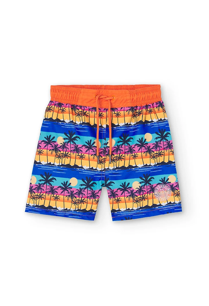 Maillot de bain garçon avec imprimé palmier en couleur orange
