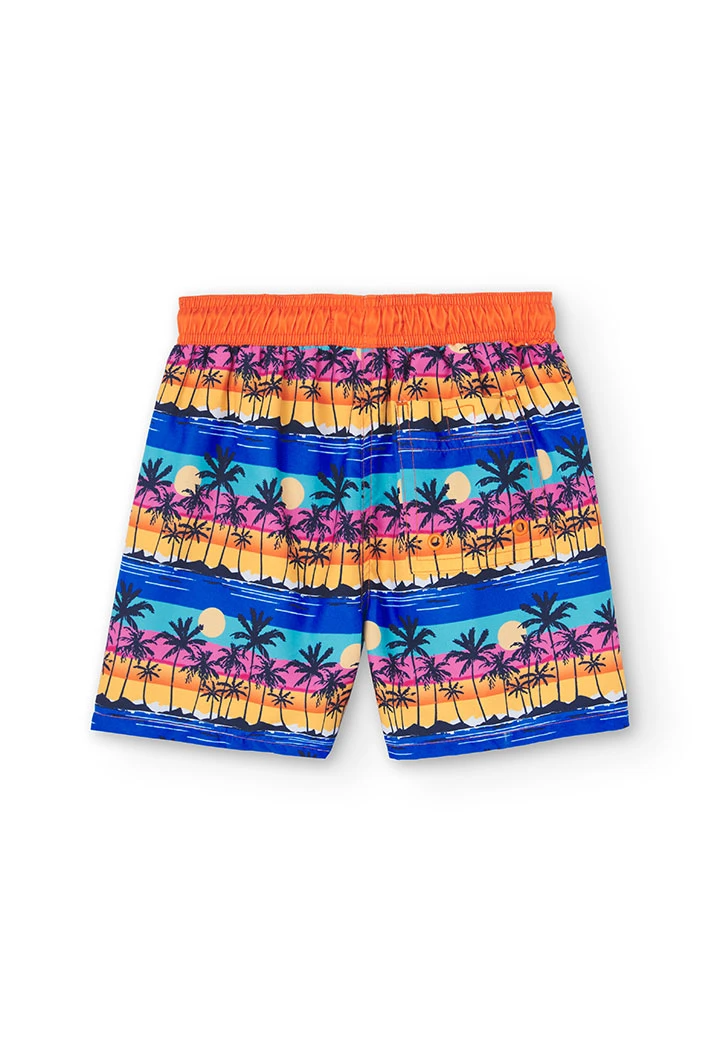 Boy\'s swimsuit with orange palm tree print
